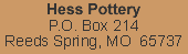 Hess Pottery Mailing Address